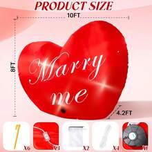 Decoración inflable de 10 pies con forma de corazón que dice "Cásate conmigo" con luces para el Día de San Valentín, regalo de compromiso, boda, aniversario, fiesta romántica, decoración de jardín y patio - 1 - Ver 2