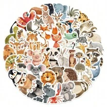 50Pcs Animal Stickers Cute Stickers Tiger Stickers Pig Stickers Cartoon Stickers Elephant Stickers Graffiti Stickers For Water Bottle, Hydroflask, Guitar, Luggage, Phone, Case, Laptop, Skateboard, Gift School Supplies,Back To School