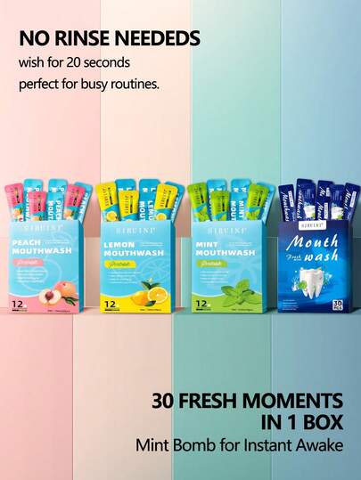 30 包一次性水果味空气清新剂礼盒套装 - 便携，无酒精，适用于口臭、清新口气并去除深层牙渍，口气清新剂，个人护理，仙女花园，节日礼物