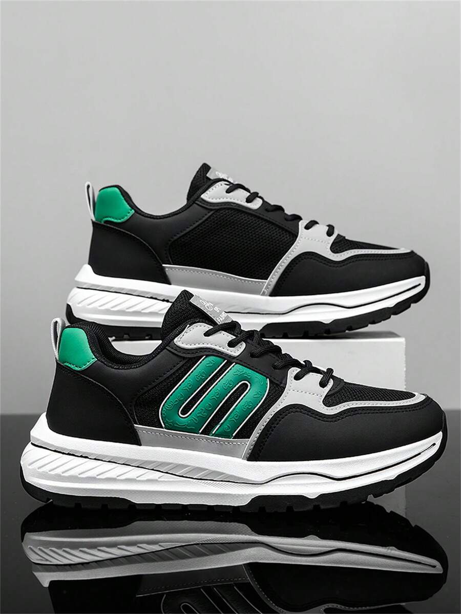 2025新款休闲男鞋，时尚透气网眼休闲轻便软底运动鞋，适合跑步、旅行、约会、休闲穿着 - 黑色 - 查看 1