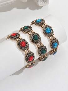 1 pieza Brazalete de piedra verde vintage para mujer, joyería de declaración de estilo bohemio