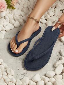 Infradito da donna, eleganti e confortevoli, stile casual da strada, adatti per primavera ed estate, colore blu navy tinta unita, versatili, piatti, senza lacci, da spiaggia e vacanza