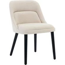 Upholstered Dining Chairs Set Of 2/4/6,Modern Fabric Kitchen Side Chairs With Thick Cushions And Wood Legs,Comfy Dining Room Chairs With Curved Backrest For Restaurant/Cafe - 米色-2個 - 查看 3