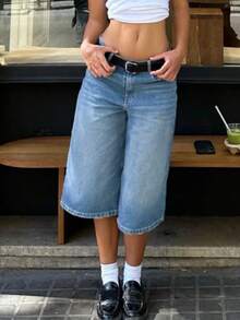 破洞街头风宽松牛仔百慕大短裤 - 淺色水洗藍 - 查看 3