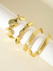 imoli 3 件时尚夸张不对称 CCB 几何线环串珠粗款珠宝手链和袖口套装