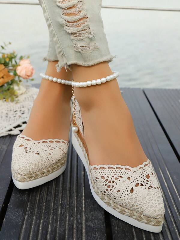 Chaussures compensées casual chics pour femmes en polyuréthane, espadrilles à bout pointu, sans lacets