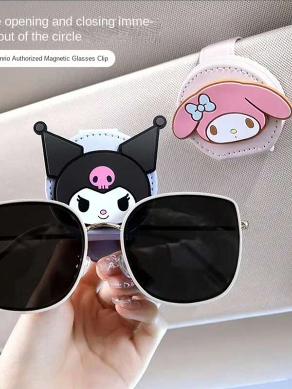 Sanrio 1 stuk Cartoon Kuromi & My Melody autozonneklepbrilclip, multifunctionele zonnebrilopbergclip, autoaccessoire