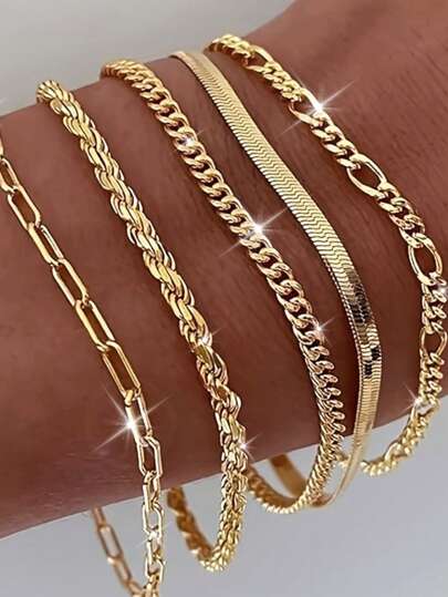 5pcs/Set Flat Snake Chain & Braided Chain Unisex Fashion Casual Bracelets