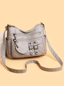 1 Pieza Mochila de Bandolera Versátil de Color Gris Claro. Cartera Minimalista para Mujer con Cremalleras Dobles y Correa Ajustable, Bolso de Hombro Elegante para Uso Diario, Viaje y Atuendos Casuales, Ligero y Estructurado con Bolsillo Frontal y Compartimentos Laterales, Bolso Neutro a Juego con Ropa de Oficina y Estilo Callejero. Perfecto para Estudiantes Universitarios, Trabajadores de Cuello Blanco y Madres para Uso Diario. Esencial para Viajar en Verano.
