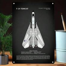 1PC F-14 Tomcat Aircraft Tin Sign, Fighter Jet, Bright Neon Lights, High-Quality Metal, Retro Style, Bold Military Decor, Aviation Wall Art, Perfect For Man Cave, Garage, Office, 8x12 Inches / 20x30 Cm - Multicolor - View 9