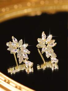 jealous young 1 cặp bông tai dự tiệc CZ sang trọng dành cho nữ với bông tai cưới bằng đá Cubic Zirconia Marqusie sáng bóng - Vàng - Xem 5