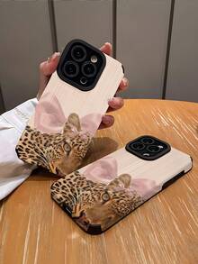 1pc Red Lips Print Leopard Striped Faux Leather Protective Soft Phone Case Compatible With Iphone 16/16 Plus/16 Pro/16 Pro Max And Waterproof Shockproof Anti-Fall Scratch Resistant - Multicolor - View 2