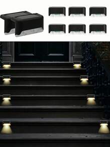 4 piezas Luces decorativas solares para exterior, 1 LED luz cálida, luces de cubierta - Carcasa negra, luces de pared, luces solares para jardín valla, luces solares para patio y escaleras, regalo para Halloween, Navidad y Acción de Gracias