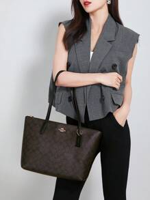 Coach Bolso de tela grande tipo tote con asa de hombro para mujer, bolso de mano y cartera con cierre de cremallera, bolso de mamá para el trabajo, viajes, compras y uso diario