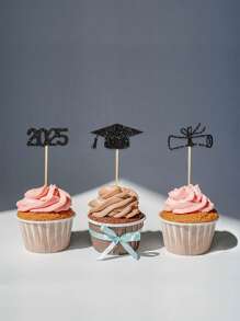 12pcs 2025 Graduation Party Paper Cake Toppers And Cupcake Decorations