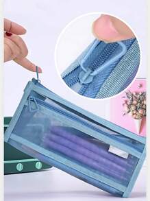 Estojo Morandi 4 peças, estilo Ins, simples, transparente, de malha, dupla camada, grande capacidade, para exame de estudante, bolsa de armazenamento de papelaria, volta às aulas, material escolar, estojo para lápis, mochila escolar