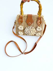 2025 New Handmade Weaving Shell Beads Flower Shoulder Bag, Fashion Multi-Way Tote