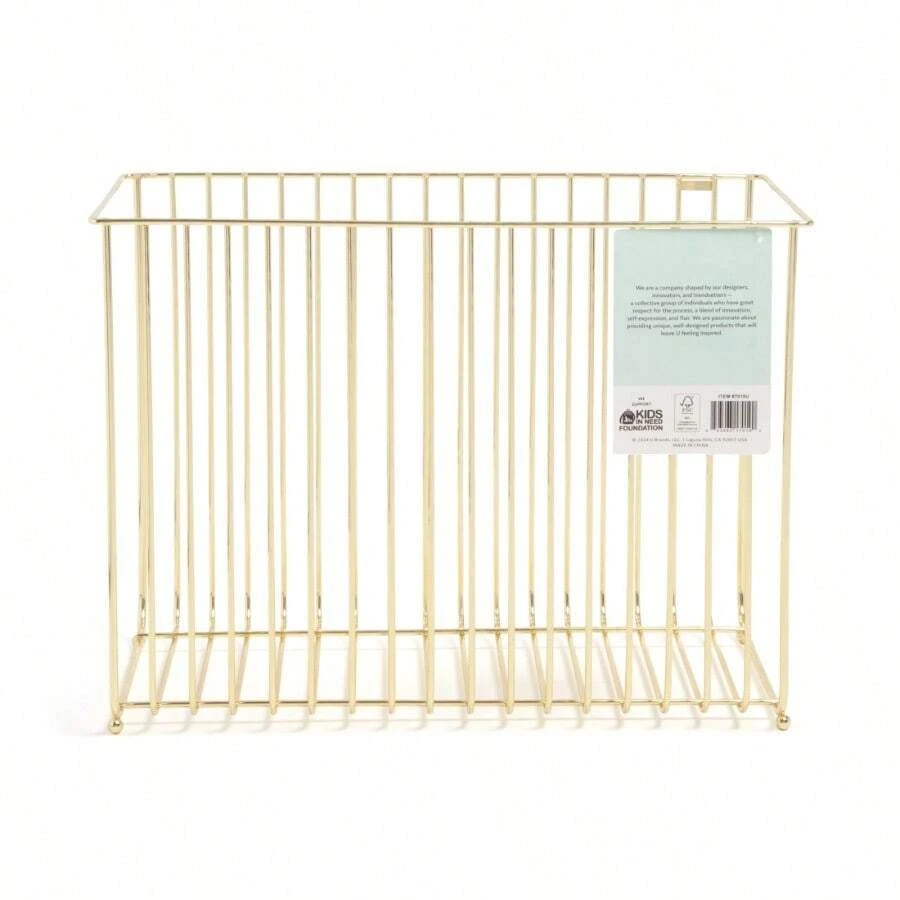 Bent Wire Hanging File Basket, 9.2 X 12.4 X 6.1 In., Gold Metal - Yellow - View 1