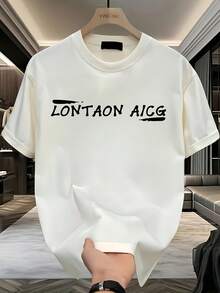 Men's Oversized Cotton Graphic T-Shirt - Black Short Sleeve Crewneck With White Circle Design & Letter Print, Casual Loose Fit Tee For Casual Attire, Casual Casual Attire | Minimalist Design Tee | Cotton Knit Fabric - Blanco - Ver 1