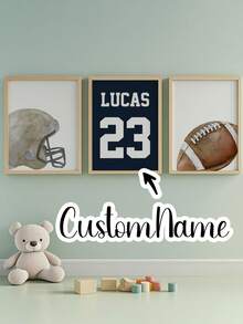 3pcs Morpholume Custom Frameless Kids Poster Custom Rugby Sports Art Prints, Personalized Name Signs Boys & Girls Room Decoration, Gallery Wall Art, Unisex Sports Rugby Match Gloves Helmet Kids Room Decoration Kids Bedroom Home Decoration Back To School - Multicolor - View 14