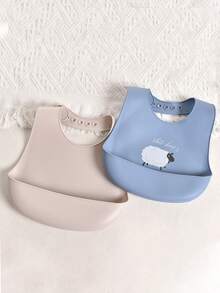 2 件/套定制硅胶婴儿围兜，兔子、蜜蜂、熊、绵羊图案，柔软可调节防水防污防漏围兜，适合男婴和女婴的个性化礼物，适合所有季节 - 彩色 - 查看 12