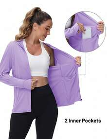 KEFITEVD Women's Sun Hoodies Lightweight Jacket For Women Zip Up UPF 50+ UV Shirt Long Sleeves - 淺紫色 - 查看 5
