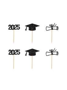 12pcs 2025 Graduation Party Paper Cake Toppers And Cupcake Decorations