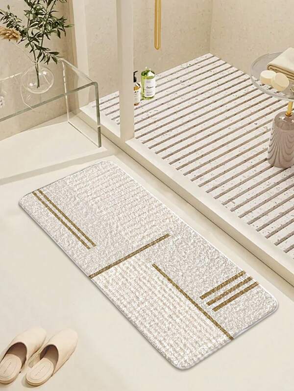 1pc Nordic Style White Striped Pattern Faux Wool Plush Entrance Mat, Anti-Slip Soft Indoor Doormat, Suitable For Home, Living Room, Kitchen, Bedroom, Farmhouse Carpet Room Decor Aesthetic Room Decor Home Decor Living Room Decor Rug Bedroom Decor Rugs