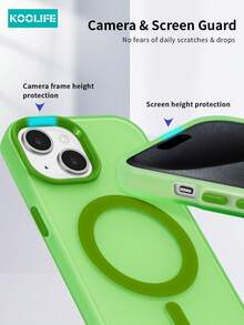 Koolife 1pc Magnetic Wireless Charging Magsafe Separate Button Colorblock Translucent Matte Magnetic Protective Case, Full-Body Shockproof, PC+TPU, For IPhone 11/12/12Pro/12Plus/13/13Pro/13ProMax/14/14Pro/14ProMax/15/15Plus/15Pro/15ProMax/16/16Plus/16Pro/16ProMax/16e - màu xanh lá - Xem 4