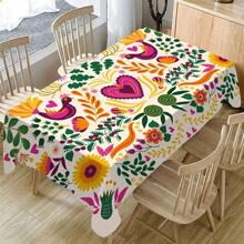 1pc Vibrant Mexican Style Floral Tablecloth, Colorful Sunflower & Heart Design Washable Stain Resistant Decorative Dining Table Cover, Suitable For Home, Living Room, Dining Room, Office, Kitchen, Picnic Or Home Decor