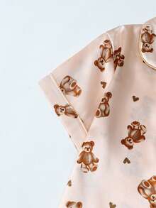 Conjunto de pijama de short y blusa de manga corta de tela oxford con estampado de osos para mujer - Rosa coral - Ver 4