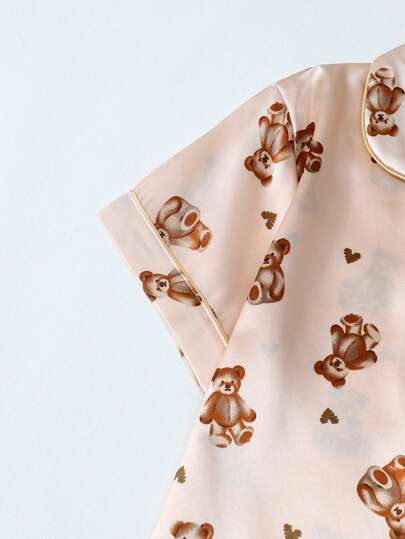 Bear Print Ox Cloth Short Sleeve Shorts Pajama Set view 3