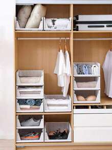 1 pieza Cesta de almacenamiento apilable de plástico, apta para armario, armario, caja de almacenamiento de ropa plegable para gabinete, cocina, baño, dormitorio, oficina, ropa de temporada, juguetes, almohadas, mantas, bolsas