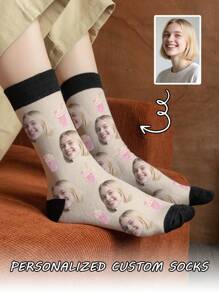 1 paire de chaussettes mi-longues personnalisées pour hommes, avec n'importe quel visage. Chaussettes personnalisées avec photos, chaussettes longues et moyennes amusantes et personnalisées, convenant aux occasions telles que la Saint-Valentin, les anniversaires et les cadeaux