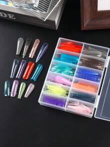 144 件/盒延长指甲模具，全覆盖指甲延长片丙烯酸模具快速成型模具适用于聚氨酯指甲胶制作器 UV 凝胶假指甲片美甲模具假指甲片 - 彩色 - 查看 4