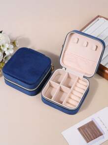 1pc Women Velvet Jewelry Box, Jewelry Storage Case, Travel Jewelry Organizer, Dual-Layer Portable Mini Jewelry Display And Storage Box, Suitable For Earrings, Rings, Necklaces, Bracelets, Nail Art, Mother's Day, Christmas, Halloween Gift For Her For Women Storage Organizer Travel Essentials Back To School Dormitory Storage