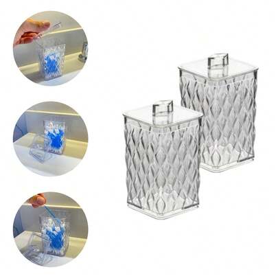 Kit 2 Porta Cotonetes e Algodão com Tampa Organizador de Acrílico para Banheiros Lavabos Penteadeiras de Maquiagens