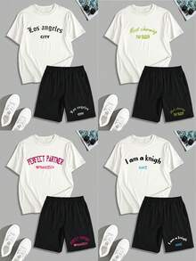 Customized 2pcs Men's Casual/Streetwear/Sports/Outdoor - Tennis & Golf Style Round Neck T-Shirt And Drawstring Shorts, Holiday Gift, Valentine's Day/Birthday/Anniversary Photo Customized, Gift For Him - White - View 2