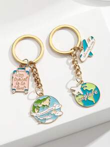 1pc New Travel Theme Keychain, Handmade DIY Alloy Fashion Journey Keychain With Cloud, Airplane, Globe, Luggage Design, Creative Gift For Couple, Friend, Girlfriend, Holiday, Memorabilia, Mobile Phone, Car Accessory Car Accessories Bag Charm Backpack For School - Multicolor - View 8