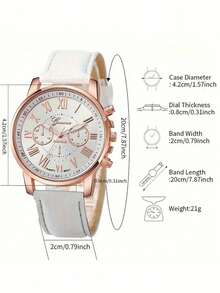 2pcs/Set Women's Casual Round Dial Quartz Watch With PU Leather Strap And Bracelet, Gift For Mom