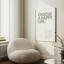 1pc Choose A Happy Life Print Green Text Print Home Decor Modern Canvas Painting Home Decoration Room Art Decor Wall Arts Optional Frame - Multicolor - View 5