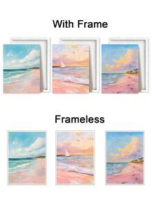 Set Of 3 Landscape Poster, Beach Sunset Canvas Print Wall Arts, Pastel Colors Poster, Coastal Art Prints, Dreamy Seascapes Wall Arts, View Modern Artwork, Home Decor, Wall Arts, Posters, Ideal Gift, Optional Framed