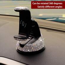 1pc Sparkling Rhinestone Suction Cup Car Phone Holder, Rotatable Phone Stand, Multifunctional Car Navigation Bracket, Unisex - Silver - View 4
