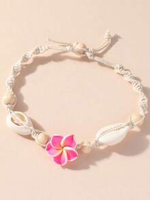 1 New Bohemian Anklet Beach Anklet Handwoven Polymer Clay Flower Sea Shell Anklet Anklet Accessory