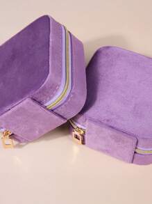 1pc Women Velvet Jewelry Box, Jewelry Storage Case, Travel Jewelry Organizer, Dual-Layer Portable Mini Jewelry Display And Storage Box, Suitable For Earrings, Rings, Necklaces, Bracelets, Nail Art, Mother's Day, Christmas, Halloween Gift For Her For Women Storage Organizer Travel Essentials Back To School Dormitory Storage