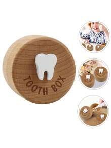Christmas Decoration 1 Pc Wooden Teeth Storage Box For Kids Toys, Children's Teeth Memorial Round Wooden Box, Teeth Collection Preservation Box Gift For Boys And Girls,Tooth Box
