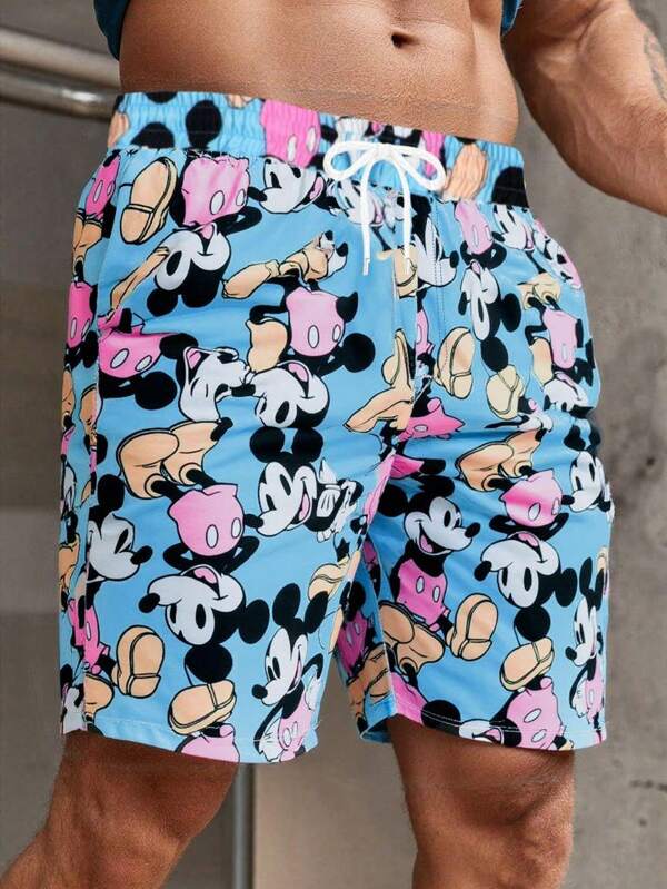 Disney Men's Casual Cartoon Print Shorts, Summer