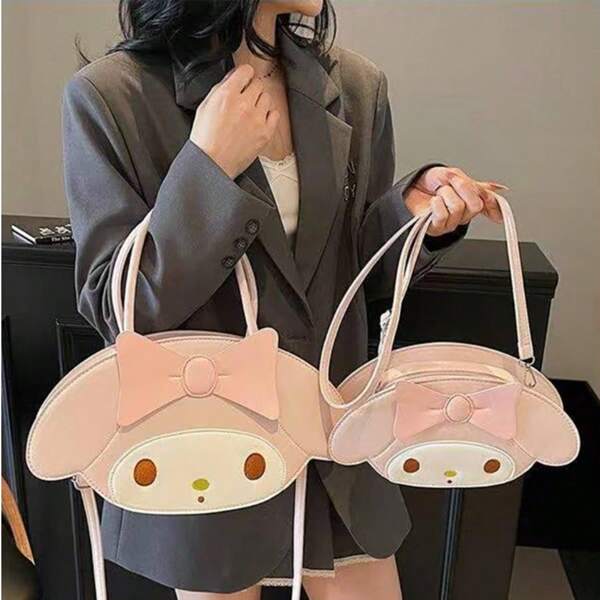Sanrio Sanrio's Cute Melody-Themed Handbag With A Girly And Adorable Face Design. It's Made Of PU Material, Can Be Carried By Hand Or Slung Across The Body. It Has A Large Capacity For Storage And Is Suitable For Students. It Features A Japanese And Korean Style And Can Be Worn As A Shoulder Bag.,School Supplies,Back To School