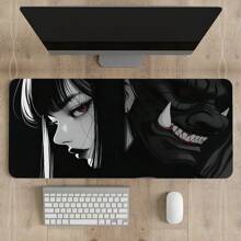 1 grote Anime Girls and Demons gaming-muismat met cool zwart design - dikke, antislip rubberen basis, gemakkelijk schoon te maken, nauwkeurige randen, rechthoekige bureau-onderlegger voor gamers en op kantoor, bureau-onderlegger, opvallend karakterontwerp, gemakkelijk schoon te maken oppervlak