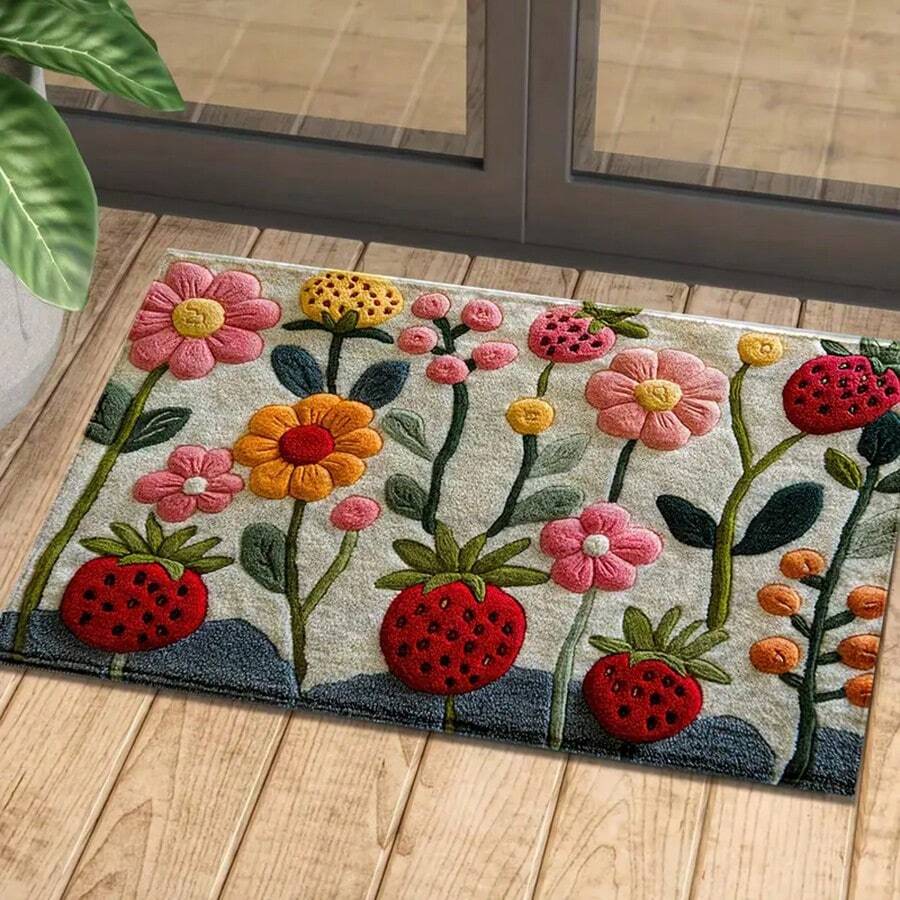 1pc Ultra Fine Microfiber Faux Cashmere Floral Pattern Rug, Non-Skid And Super Soft Bathroom Floor Rugs, Doormat, Bathroom Water Absorption Mat, Machine Washable, Low Pile, TPR Backing, Knit Fabric, Perfect For Entryway, Bathroom, Bedroom, Kitchen, Entryway, Indoor & Outdoor Use, Bathroom Accessories, Home Decor